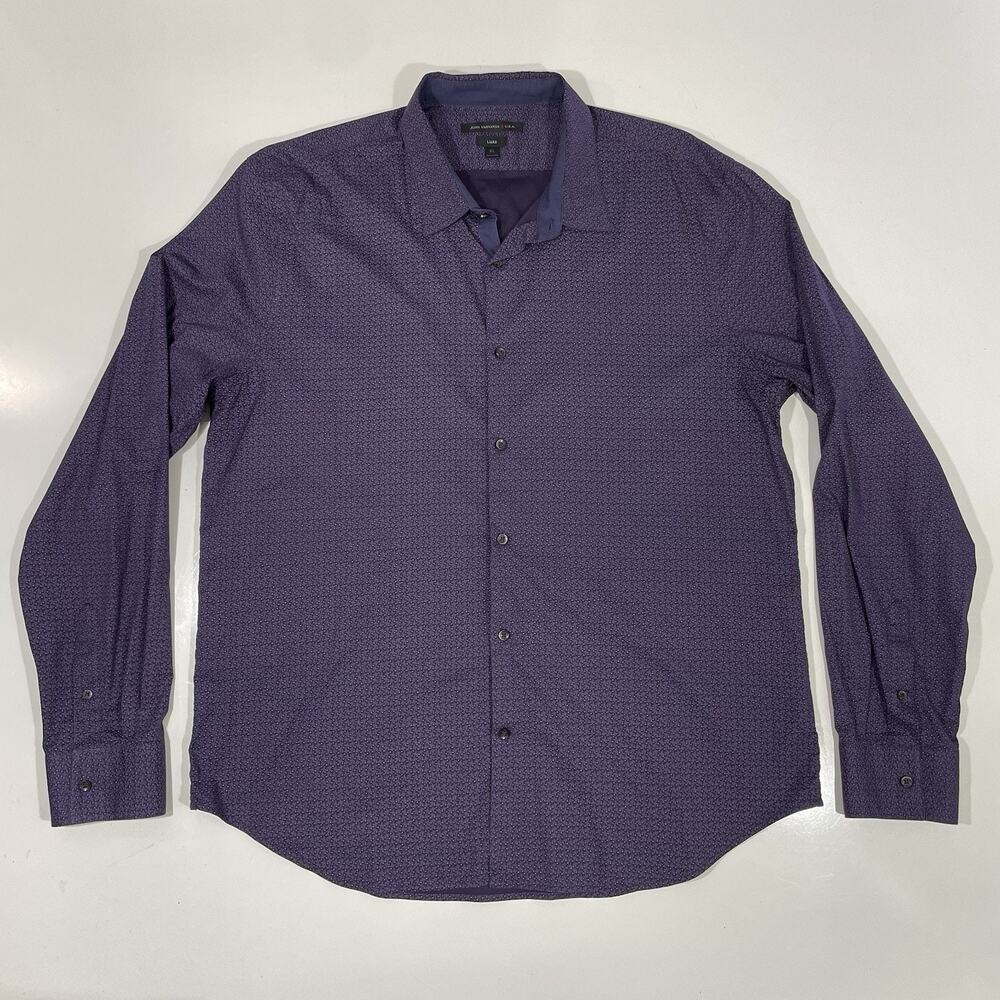 JOHN VARVATOS Luxe Purple Geometric Cotton Blend Dress Shirt Size XL